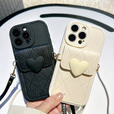 3D Kalp Desenli, Elmas Dokulu Kart Bölmeli Askılı Telefon Kılıfı