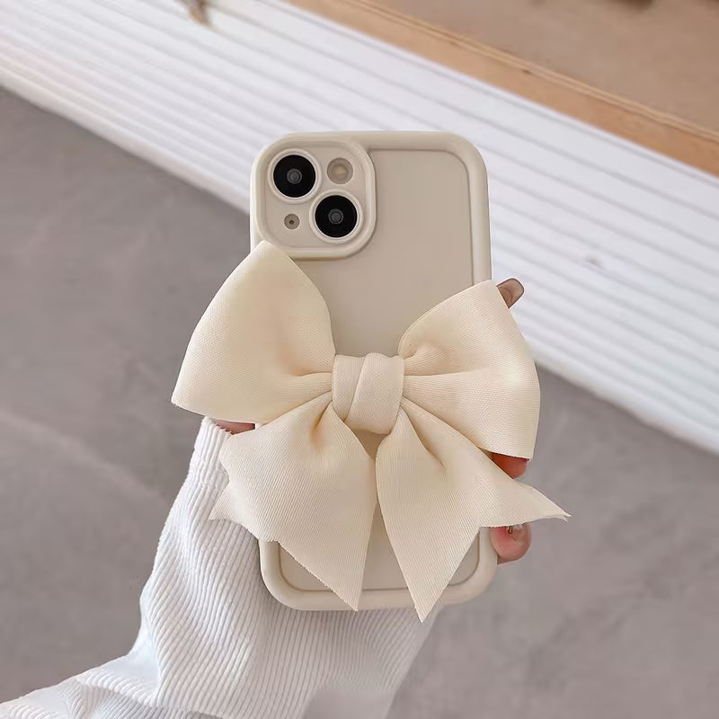 🎀 Büyük Fiyonk Detaylı Krem Telefon Kılıfı | Elegant & Romantic Stil ✨