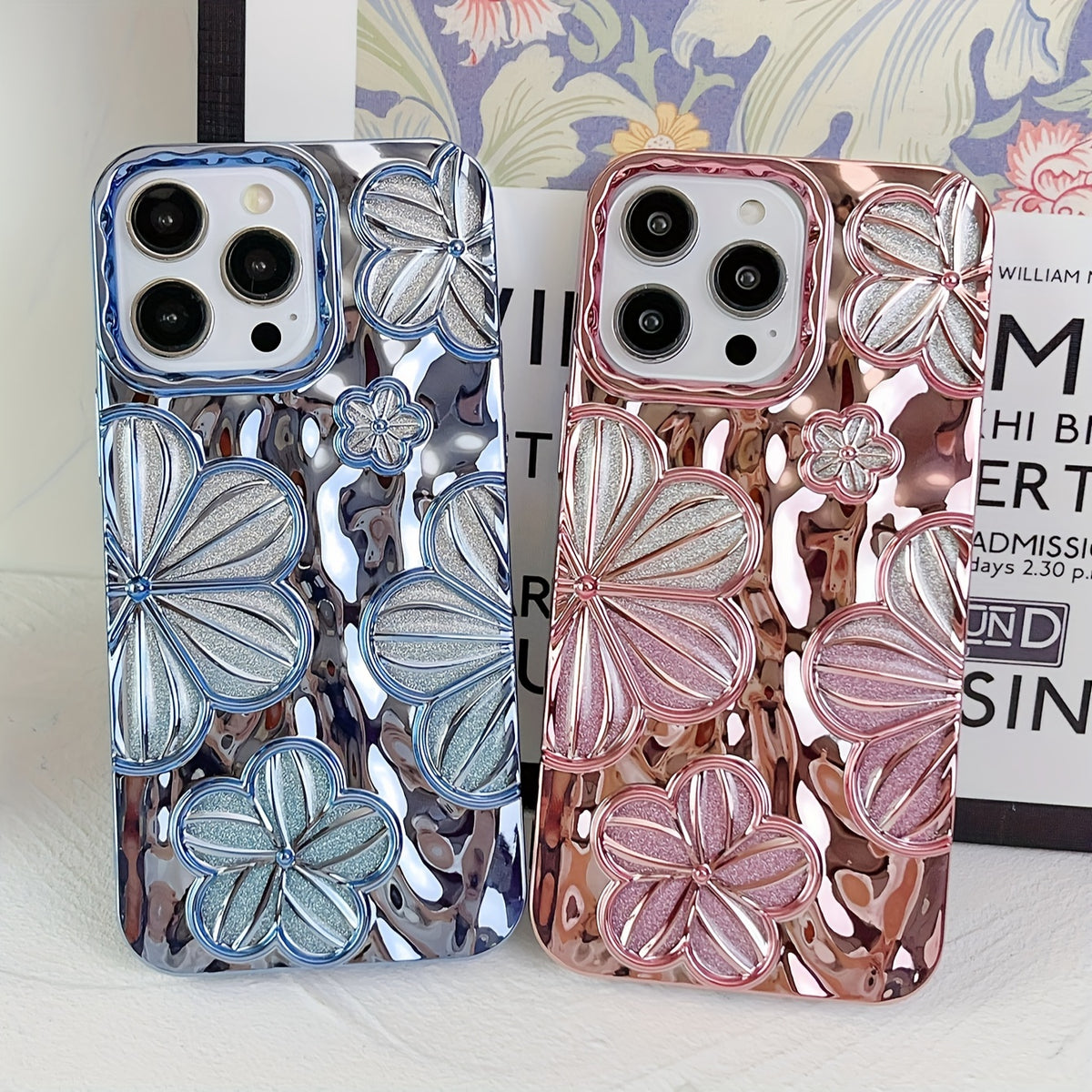 Parlak Electroplating Retro Minimalist 3D Yağlı Boya Çiçek Desenli TPU Dopamin Telefon Kılıfı – iPhone 11, iPhone 13 Pro Max, iPhone 14 Pro Max Uyumlu