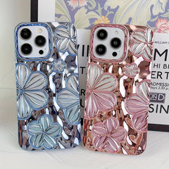 Parlak Electroplating Retro Minimalist 3D Yağlı Boya Çiçek Desenli TPU Dopamin Telefon Kılıfı – iPhone 11, iPhone 13 Pro Max, iPhone 14 Pro Max Uyumlu