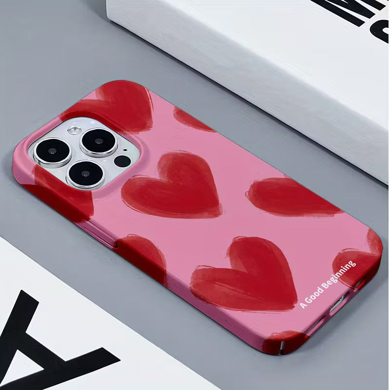 ❤️ Kırmızı Kalpli Pembe Telefon Kılıfı