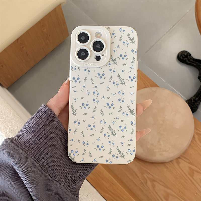 Mavi Çiçek ve Beyaz Dal Desenli Angel Eye Telefon Kılıfı – Hassas Kesimli, iPhone 16/15/14/13/12/11 Pro Max/Plus Serisi, 7/8/X/XS/XR/XS Max Uyumlu, Trendy Küçük Tasarım