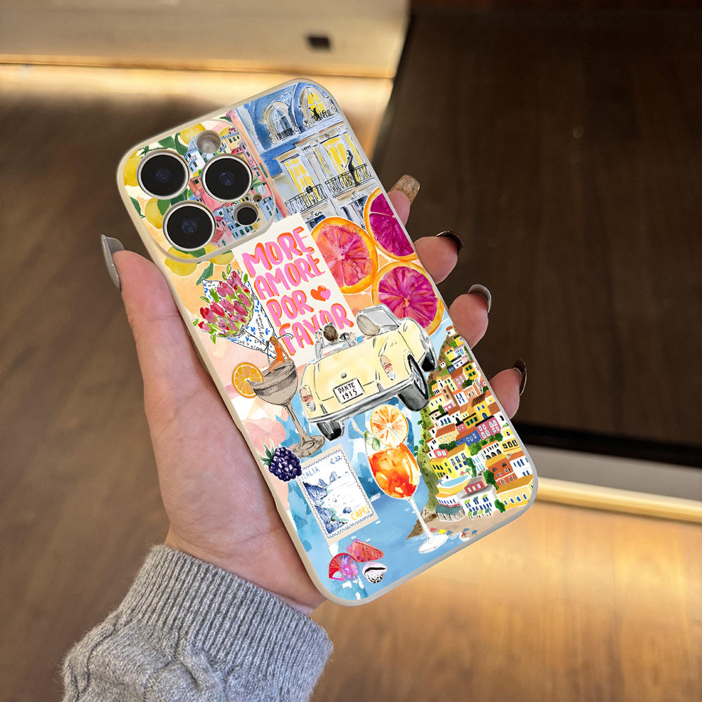 Amore Avrupa Kolaj Estetik Telefon Kılıfı – iPhone 16/15/14/13/12/11 Pro Max & Plus Uyumlu