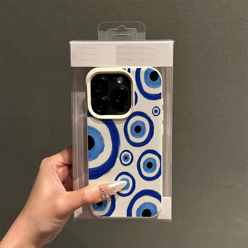 Beyaz Litchi Desenli Retro Mavi Göz Tasarımlı TPU Telefon Kılıfı – iPhone 16 Pro Max/16 Plus/14/15/13 Pro/12/11 Uyumlu, Şık ve Darbelere Dayanıklı Koruyucu Kapak