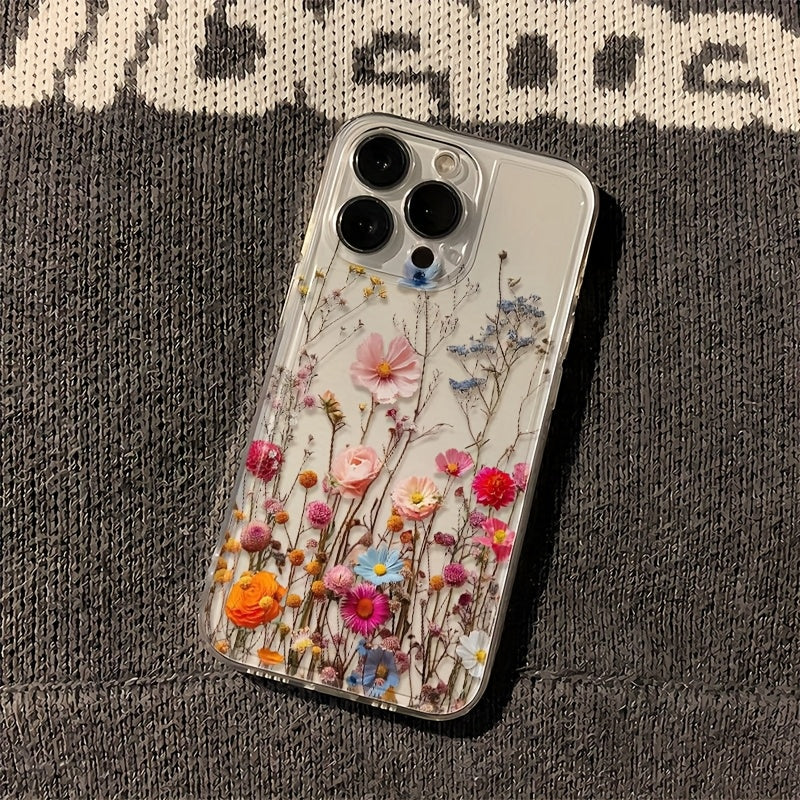 Pembe Çiçekli Sarmaşık Desenli Şeffaf Telefon Kılıfı – iPhone Uyumlu