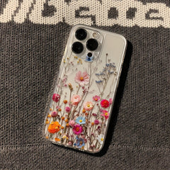 Pembe Çiçekli Sarmaşık Desenli Şeffaf Telefon Kılıfı – iPhone Uyumlu