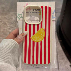 🍋 Kırmızı Çizgili Limon Desenli Telefon Kılıfı