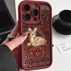 Vintage Desenli Geyik Figürlü Yükseltilmiş Kenarlı Telefon Kılıfı