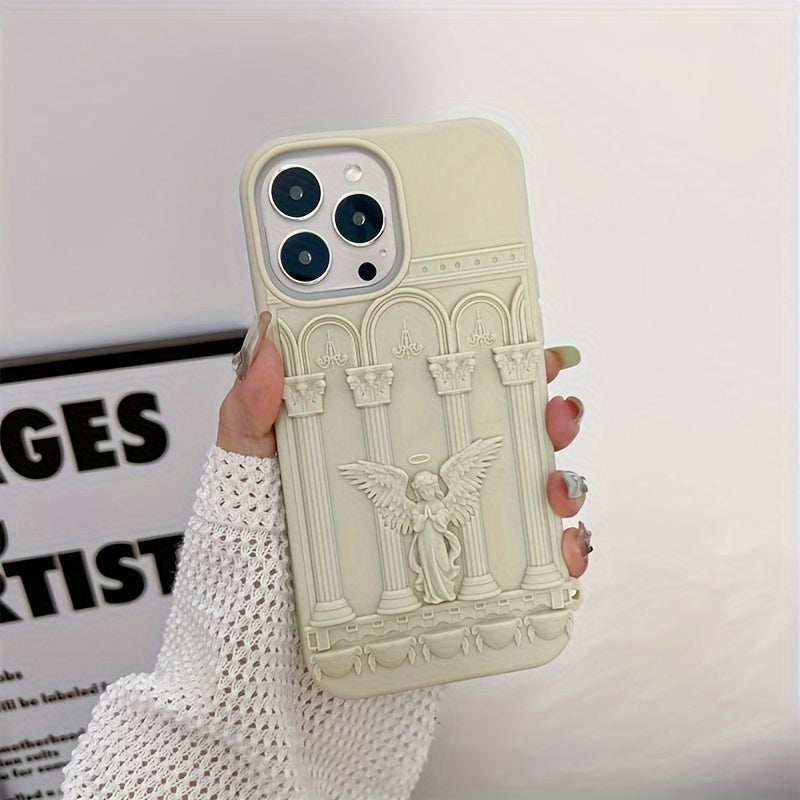 Klasik Sanat Melek Heykeli 3D Telefon Kılıfı – iPhone 15/14/13/12/11 Plus/Pro/Pro Max Uyumlu, Retro Silikon Darbeye Dayanıklı Koruyucu Kapak