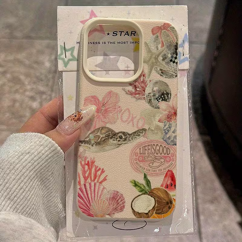 🌴 Tropikal Desenli Deniz Kaplumbağası Telefon Kılıfı – Life is Good Serisi