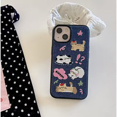 🐱 Nakışlı Denim Kedi Desenli Telefon Kılıfı