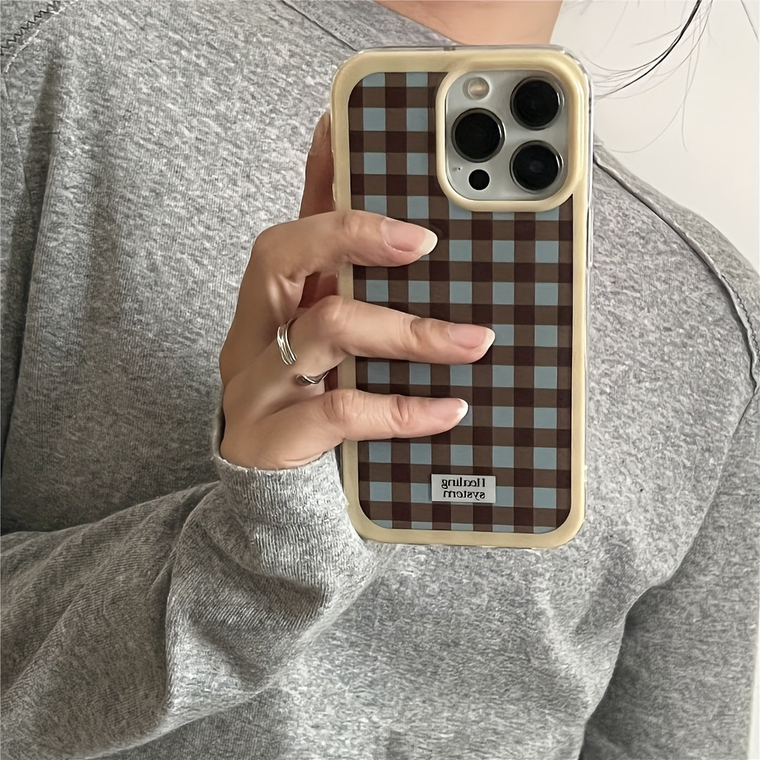 Korean Style Instagram Mavi-Kahverengi Kare Desenli Telefon Kılıfı