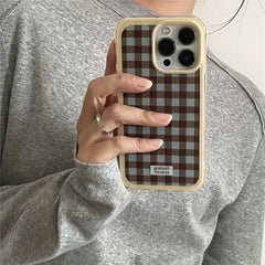 Korean Style Instagram Mavi-Kahverengi Kare Desenli Telefon Kılıfı