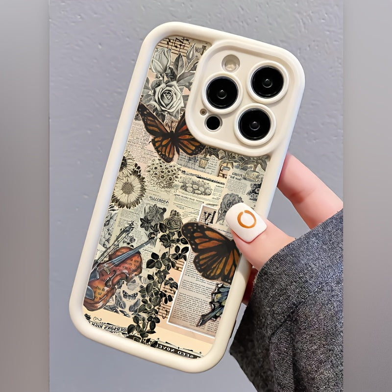 Vintage Gazete ve Kelebek Desenli iPhone Kılıfı