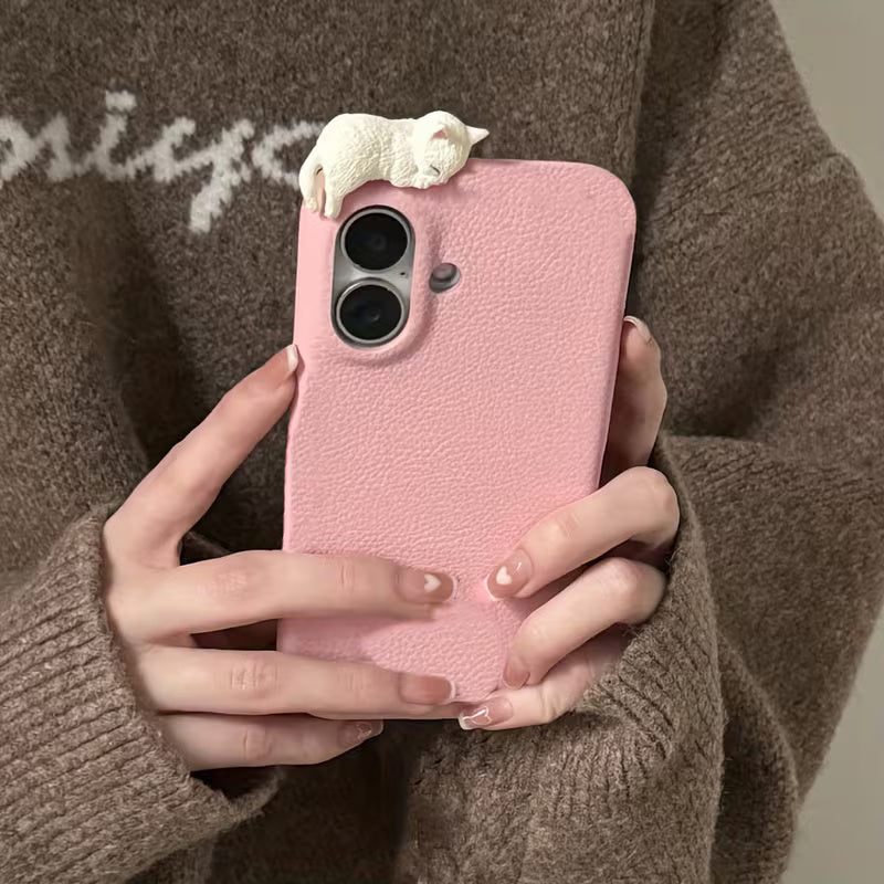 🐱 3D Uyuyan Kedi Detaylı Pembe Telefon Kılıfı | Soft & Cute Stil 🎀