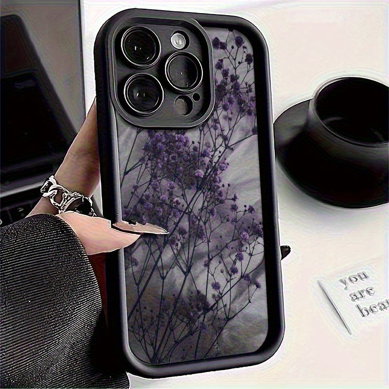 Mor Çiçek Desenli Mat Yumuşak Telefon Kılıfı – Geniş iPhone Uyumluluğu