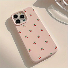 Pembe Tam Ekran Kiraz Desenli iPhone 15 Pro Telefon Kılıfı – Mat Tasarım, iPhone 13/16/16 Pro Max ile Uyumlu, Darbelere Dayanıklı, Minimalist Tarz