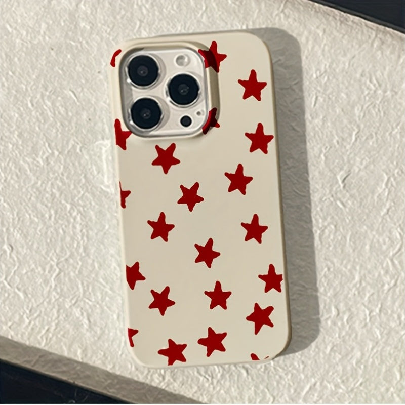 Tam Ekran Kırmızı Yıldız Desenli Darbeye Dayanıklı Trendy Telefon Kılıfı – Büyük Delikli, iPhone 16/16 Plus/16 Pro/16 Pro Max, 15/15 Plus/15 Pro Max, 14/14 Plus/14 Pro/14 Pro Max, 13/13 Pro/13 Pro Max, 12/12 Pro/12 Pro Max, 11/11 Pro Max Uyumlu