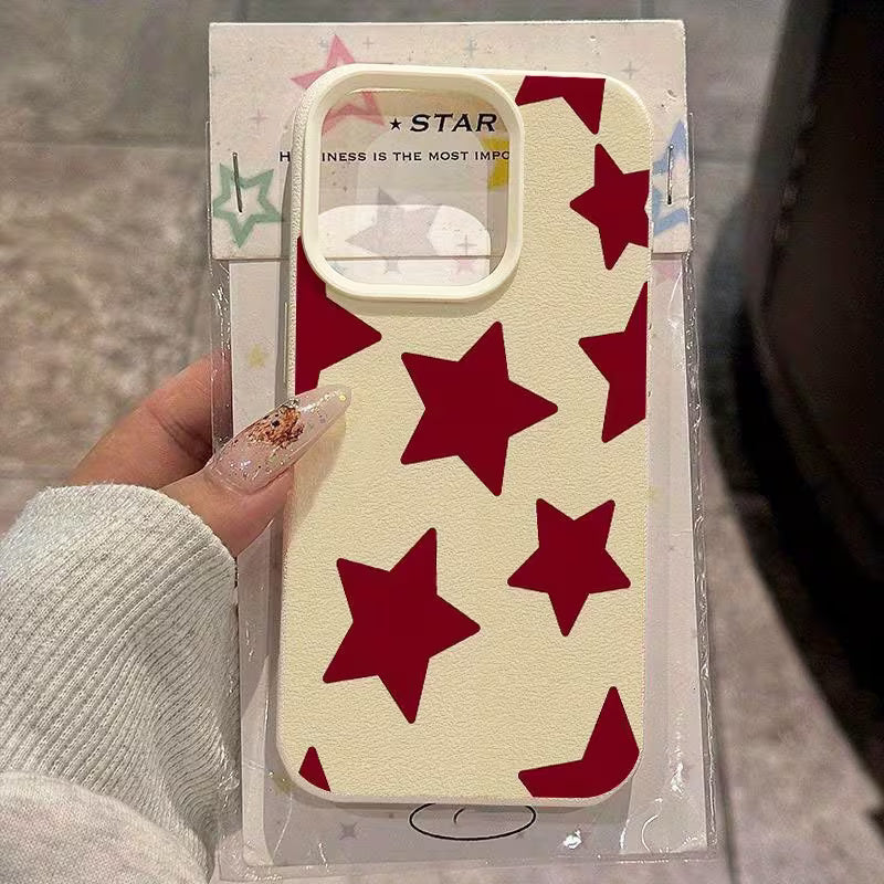 ⭐❤️ Kırmızı Yıldız Desenli Şık Telefon Kılıfı ❤️⭐