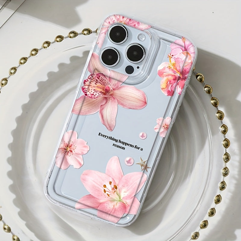 Şeffaf TPU Malzemeli Telefon Kılıfı – Çiçekli Hibiskus Desenli, iPhone 16/15/15 Pro/15 Plus/15 Pro Max/14/13/12/11/12 Pro/13 Pro/14 Pro ile Uyumlu