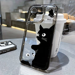 1 Adet Karikatür Sevimli Siyah Kedi Uzay Desenli Telefon Kılıfı – iPhone 16, 15, 14, 13, 12, 11 Pro Max, XS, XR, X, 7, 8 Plus, SE 2022 Uyumlu Şeffaf Koruyucu Kılıf