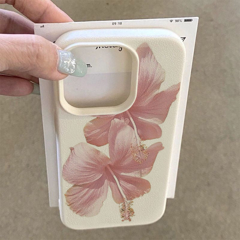 Pembe Hibiskus Desenli, Şık TPU Kılıf