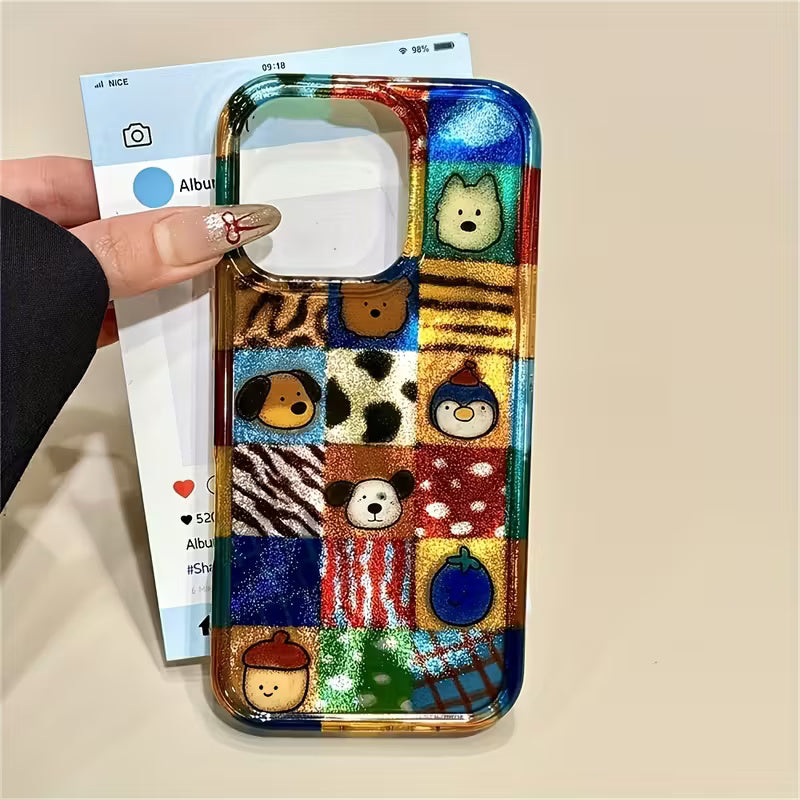 🐻 Renkli Patchwork Desenli Telefon Kılıfı