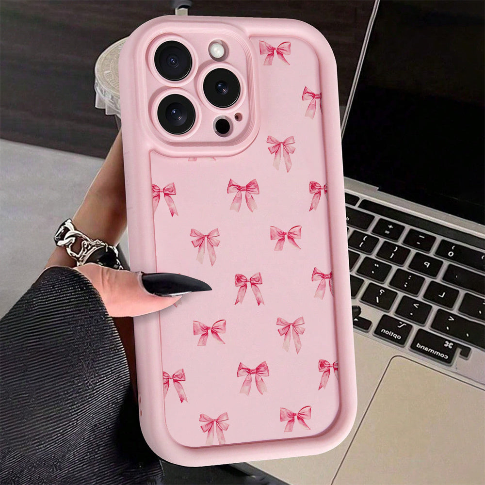 Yüksek Moda Pembe Fiyonk Desenli TPU Darbe Korumalı Tam Kaplama Telefon Kılıfı – iPhone 6/7/8/X/XS/XR/XS Max/11/12/13/14/15/16 Pro Max Uyumlu