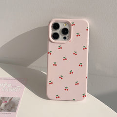 Pembe Tam Ekran Kiraz Desenli iPhone 15 Pro Telefon Kılıfı – Mat Tasarım, iPhone 13/16/16 Pro Max ile Uyumlu, Darbelere Dayanıklı, Minimalist Tarz